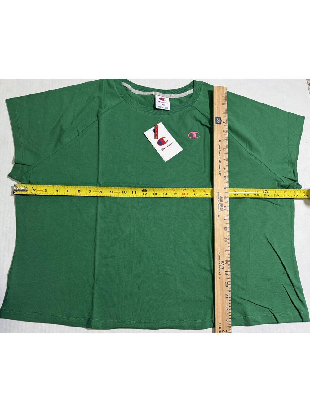Champion Green w/ Pink "C" Logo Cropped Tee T Shirt Womens Size 4X NWT NEW - Picture 2 of 6